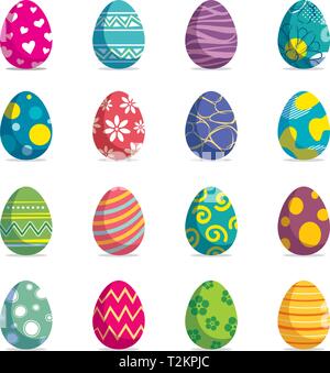Set of easter eggs isolated background. Vector modern new design with different colors and patterns. Stock Vector