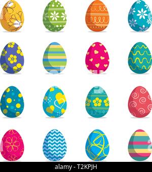 Set of easter eggs isolated background. Vector modern new design with different colors and patterns. Stock Vector