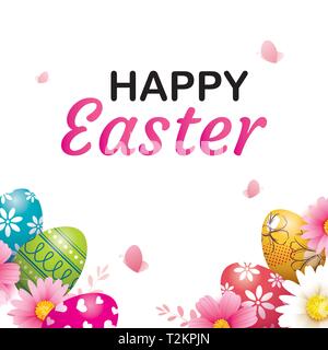 Happy easter egg greeting card background template.Can be used for invitation, ad, wallpaper,flyers, posters, brochure. Stock Vector