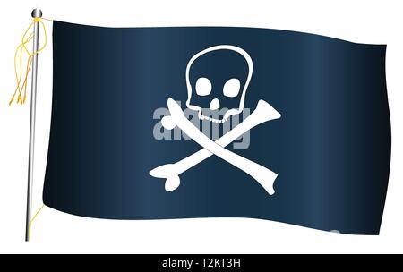 Skull and Crossbones pirate flag flag set against against a white background. Stock Vector