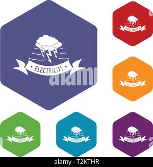 Wind energy icons vector colorful hexahedron set collection isolated on white Stock Vector
