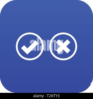 Tick and cross selection icon digital blue for any design isolated on white vector illustration Stock Vector