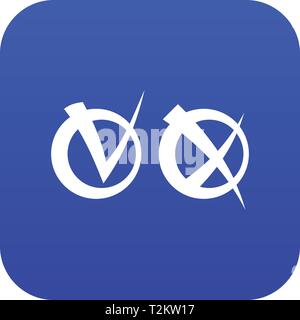 Tick and cross in circles icon digital blue for any design isolated on white vector illustration Stock Vector
