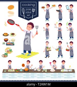 A set of young man about cooking.There are actions that are cooking in various ways in the kitchen.It's vector art so it's easy to edit. Stock Vector