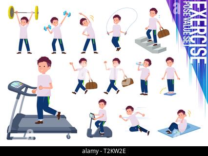 A set of young man on exercise and sports.There are various actions to move the body healthy.It's vector art so it's easy to edit. Stock Vector