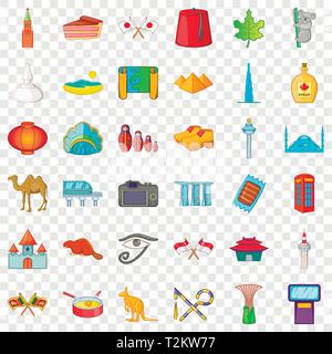 Country landmark icons set. Cartoon style of 36 country landmark vector icons for web for any design Stock Vector