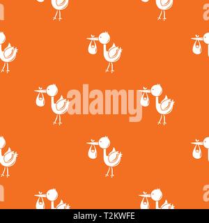 Stork child pattern vector orange for any web design best Stock Vector