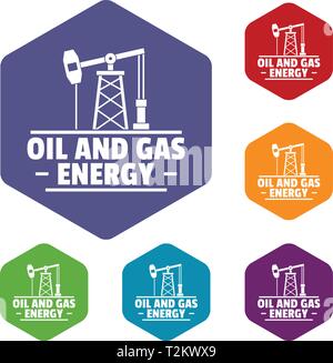 Oil pump icons vector colorful hexahedron set collection isolated on white Stock Vector