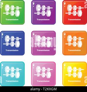 Transmission icons set 9 color collection isolated on white for any design Stock Vector