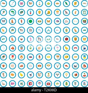 100 pet shop icons set in cartoon style for any design illustration Stock Vector