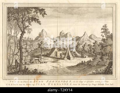 Anson's camp on Isla Robinson Crusoe, Juan Fernandez islands, Chile. SCHLEY 1757 Stock Photo