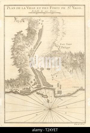 'Plan de la Ville… de St. Yago'. Praia, Santiago Cabo/Cape Verde BELLIN 1746 map Stock Photo