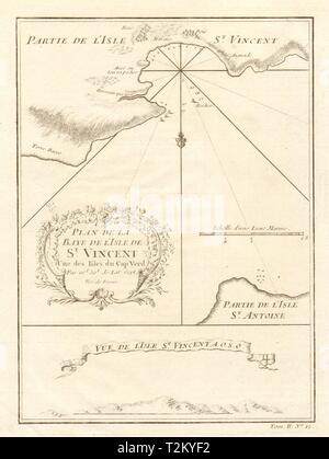 Porto Grande Bay (Mindelo), Sao Vicente, Cabo/Cape Verde islands BELLIN 1746 map Stock Photo