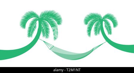 two palm trees with hammock isolated on white background for summer holiday design vector illustration EPS10 Stock Vector