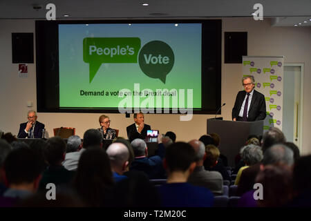 Former Health Secretary Stephen Dorrell speaking during a People's Vote press conference at the Institution of Civil Engineers in London. Stock Photo