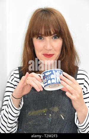 Portrait, British Illustrator, Bone China Cup Stock Photo