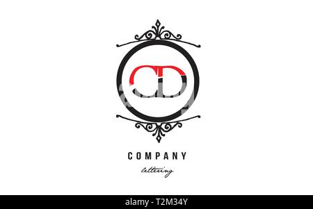 Design of alphabet letter logo combination CD C D with red black white color and decorative circle monogram suitable as a logo for a company or busine Stock Vector