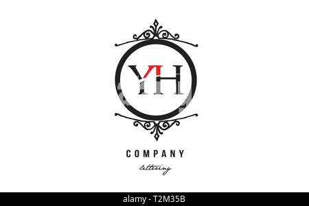 Design of alphabet letter logo combination YH Y H with red black white color and decorative circle monogram suitable as a logo for a company or busine Stock Vector