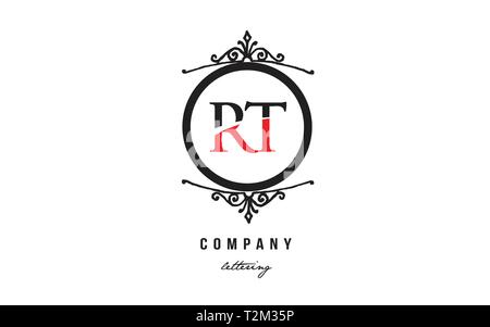 Design of alphabet letter logo combination RT R T with red black white color and decorative circle monogram suitable as a logo for a company or busine Stock Vector