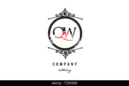 Design of alphabet letter logo combination QW Q W with red black white color and decorative circle monogram suitable as a logo for a company or busine Stock Vector