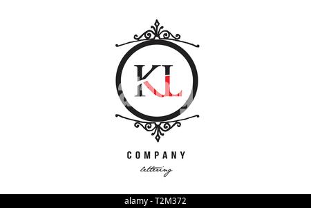 Design of alphabet letter logo combination KL K L with red black white color and decorative circle monogram suitable as a logo for a company or busine Stock Vector