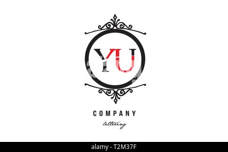 Design of alphabet letter logo combination YU Y U with red black white color and decorative circle monogram suitable as a logo for a company or busine Stock Vector