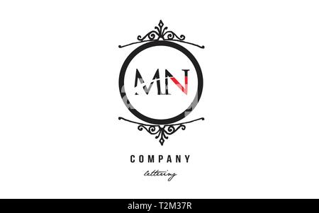 Design of alphabet letter logo combination MN M N with red black white color and decorative circle monogram suitable as a logo for a company or busine Stock Vector
