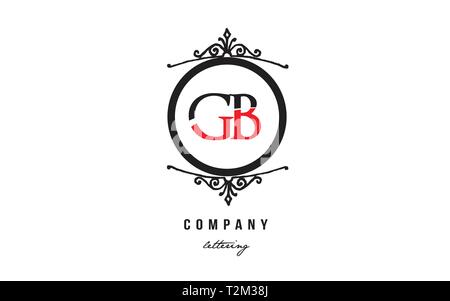 Design of alphabet letter logo combination GB G B with red black white color and decorative circle monogram suitable as a logo for a company or busine Stock Vector