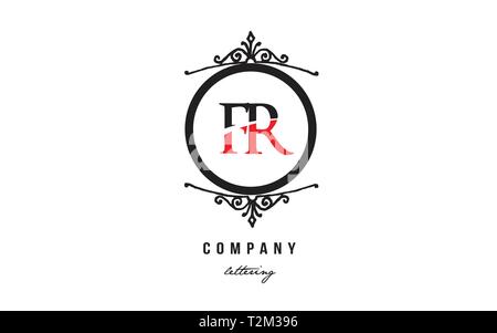 Design of alphabet letter logo combination FR F R with red black white color and decorative circle monogram suitable as a logo for a company or busine Stock Vector