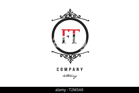 Design of alphabet letter logo combination FT F T with red black white color and decorative circle monogram suitable as a logo for a company or busine Stock Vector