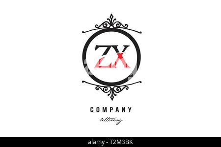 Design of alphabet letter logo combination ZX Z X with red black white color and decorative circle monogram suitable as a logo for a company or busine Stock Vector