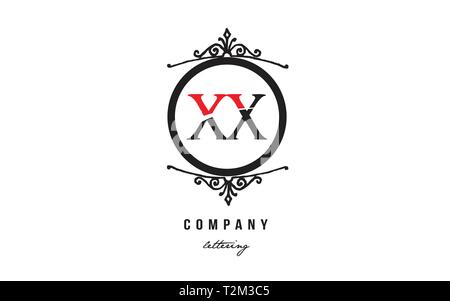 Design of alphabet letter logo combination XX X X with red black white color and decorative circle monogram suitable as a logo for a company or busine Stock Vector