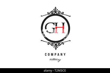 Design of alphabet letter logo combination GH G H with red black white color and decorative circle monogram suitable as a logo for a company or busine Stock Vector
