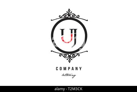 Design of alphabet letter logo combination UJ U J with red black white color and decorative circle monogram suitable as a logo for a company or busine Stock Vector