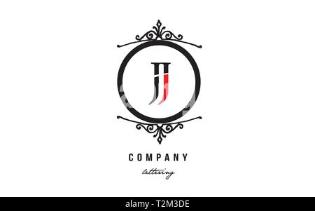 Design of alphabet letter logo combination JJ J J with red black white color and decorative circle monogram suitable as a logo for a company or busine Stock Vector