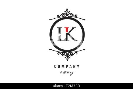 Design of alphabet letter logo combination LK L K with red black white color and decorative circle monogram suitable as a logo for a company or busine Stock Vector