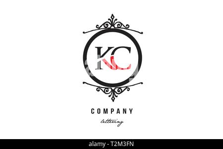 Design of alphabet letter logo combination KC K C with red black white color and decorative circle monogram suitable as a logo for a company or busine Stock Vector