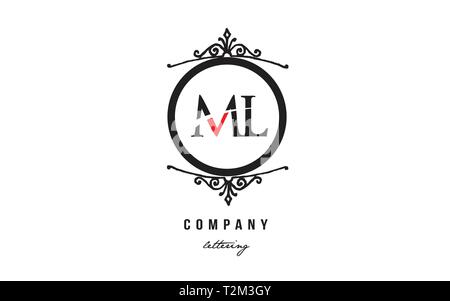 Design of alphabet letter logo combination ML M L with red black white color and decorative circle monogram suitable as a logo for a company or busine Stock Vector