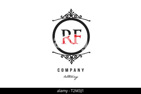 Design of alphabet letter logo combination RF R F with red black white color and decorative circle monogram suitable as a logo for a company or busine Stock Vector