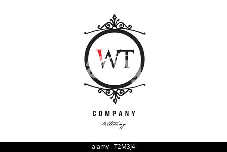 Design of alphabet letter logo combination WT W T with red black white color and decorative circle monogram suitable as a logo for a company or busine Stock Vector