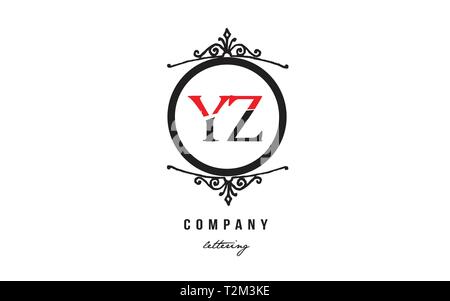 Design of alphabet letter logo combination YZ Y Z with red black white color and decorative circle monogram suitable as a logo for a company or busine Stock Vector