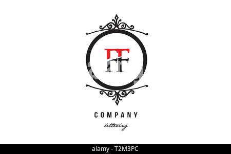 Design of alphabet letter logo combination FF F F  with red black white color and decorative circle monogram suitable as a logo for a company or busin Stock Vector