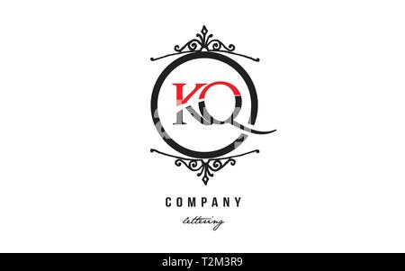 Design of alphabet letter logo combination KQ K Q with red black white color and decorative circle monogram suitable as a logo for a company or busine Stock Vector