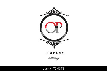 Design of alphabet letter logo combination OP O P with red black white color and decorative circle monogram suitable as a logo for a company or busine Stock Vector