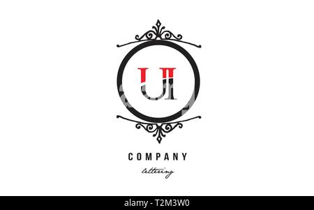 Design of alphabet letter logo combination UI U I with red black white color and decorative circle monogram suitable as a logo for a company or busine Stock Vector