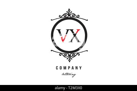 Design of alphabet letter logo combination VX V X with red black white color and decorative circle monogram suitable as a logo for a company or busine Stock Vector