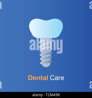 Dental care concept. Implant dentistry, root canal therapy, prevention, check up and dental treatment. Vector illustration. Stock Vector