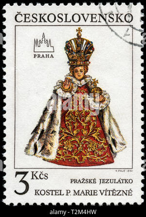 Postage stamp from Czechoslovakia in the Bratislava and Prague motifs series issued in 1991 Stock Photo