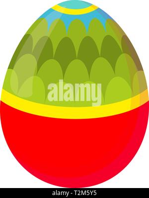 Colorful cartoon easter egg with pattern. Cross christianity symbol. Easter themed vector illustration for stamp, label, certificate, brochure, gift c Stock Vector