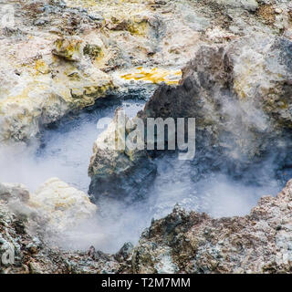 The geothermal sulphur spring that gives it's name to the port of Soufrière  in the carribean island of Saint lucia. Stock Photo